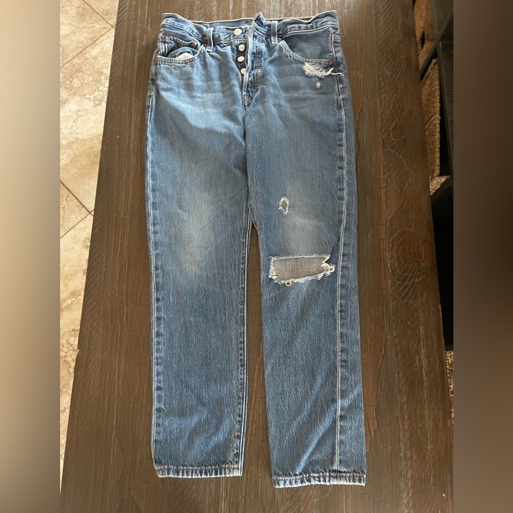 Levi's Classic Blue Denim Jeans with Brown Leather Patch